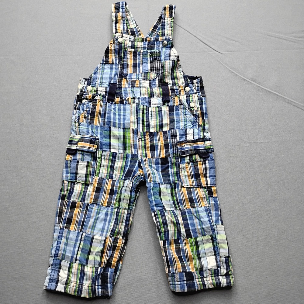 Baby Gap Patchwork Plaid Overalls Indian Madras Patch Lined Cargo 18-24 Months